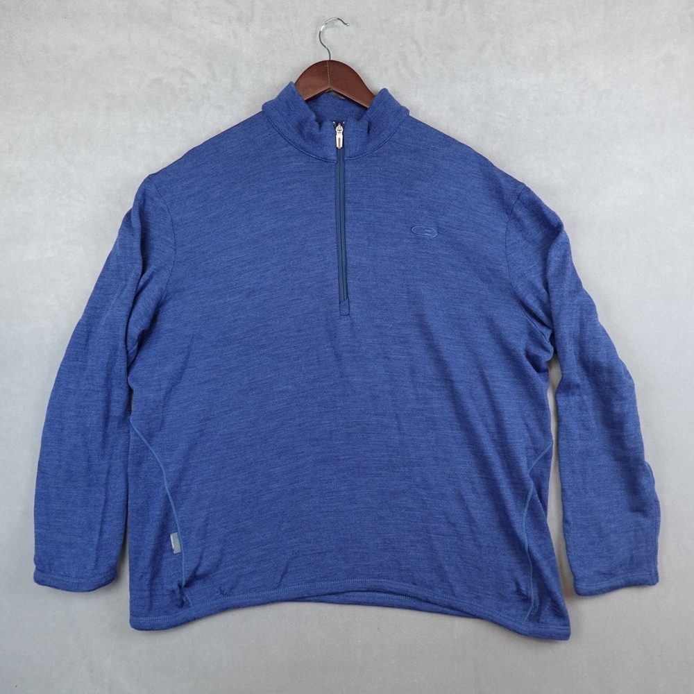 Icebreaker Sport Merino Wool Shirt Mens XL Blue 1/4 Zip Pullover Base Layer